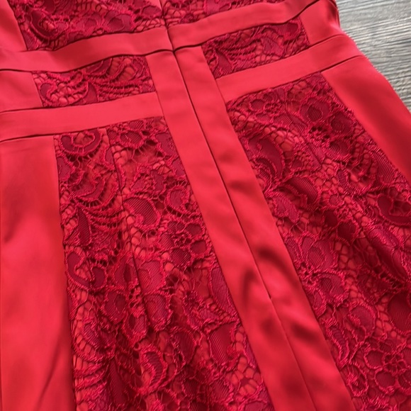 Small Jax Ruby Red Wine Midi Lace Satin Dress - Picture 9 of 10